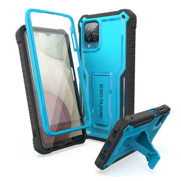 ExoGuard for Samsung Galaxy A12 Case, Rubber Shockproof Full-Body Cover Case Built-in Screen Protector and Kickstand Compatible with Samsung A12 Phone