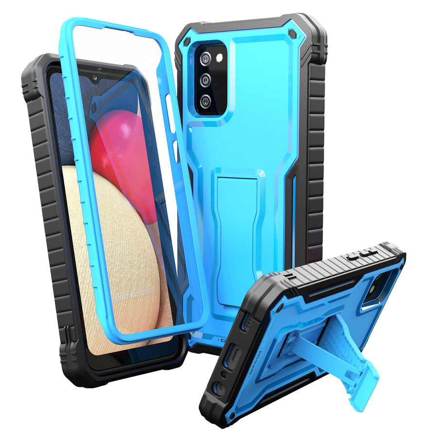 ExoGuard for Samsung Galaxy A02S Case, Rubber Shockproof Full-Body Cover Case Built-in Screen Protector and Kickstand Compatible with Samsung A02S Phone